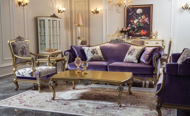 Dräisëtzer Canapé 3 Sëtzer Couches Luxus Canapé Samt Barock Rokoko Violett