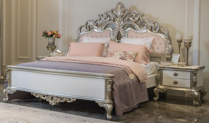Bett Miwwel Sëlwer Rosa Schlofkummer Miwwel Design Better Luxus Barock Holz