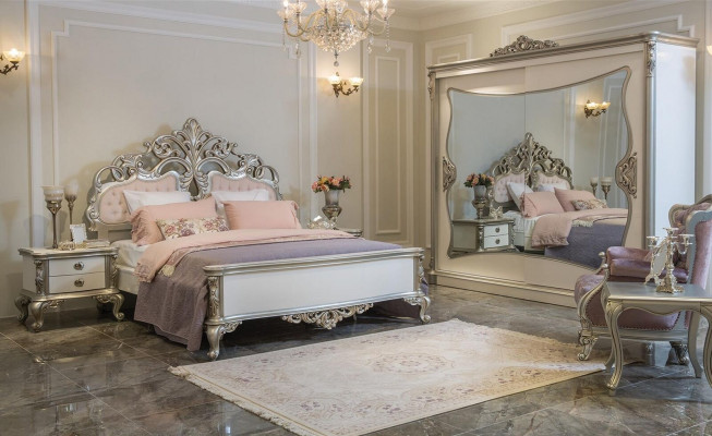 Bett Miwwel Sëlwer Rosa Schlofkummer Miwwel Design Better Luxus Barock Holz