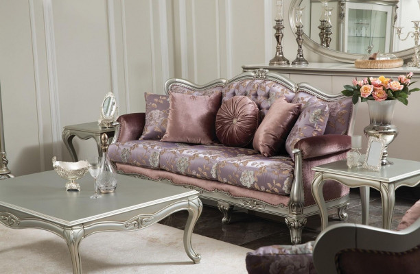 Sofa 3 Sëtzer Lila Wunnzëmmer Klassesch Design Miwwelen Sofa Luxus Nei