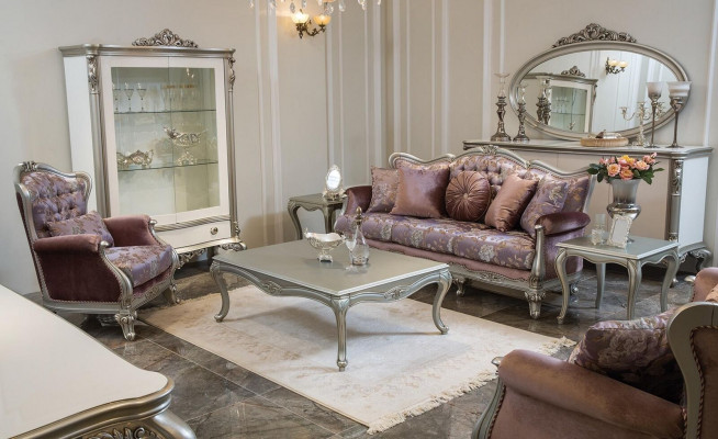 Sofa 3 Sëtzer Lila Wunnzëmmer Klassesch Design Miwwelen Sofa Luxus Nei