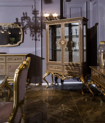 Gëllene Vitrine Barock Rokoko Miwwel Schaf Glasschaf Regal Vitrinen