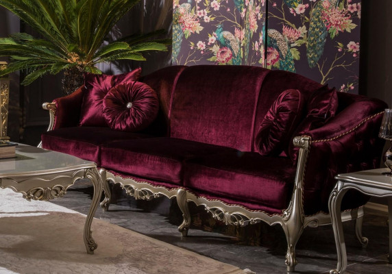 Dréisëtzer Luxus Sofa 3 Sëtzer Sofas Sëtz Stoff Design Couch Stil Bordeaux