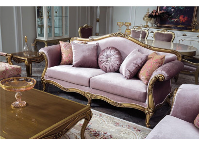3-Sëtz Sofa Lila Textil Sofas Couch Polster Luxus klassesch Dräisëtzer