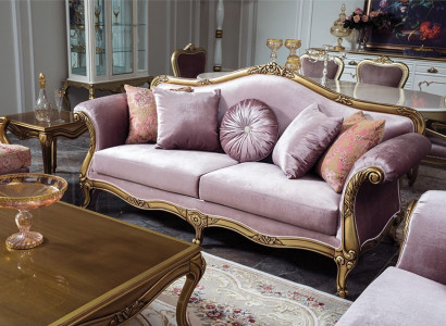 3-Sëtz Sofa Lila Textil Sofas Couch Polster Luxus klassesch Dräisëtzer