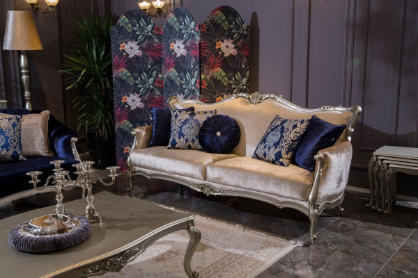 Dreiplazeg Luxus Canapé 3 Plaz Canapéen Barock Rokoko Stoff Design Sofabett