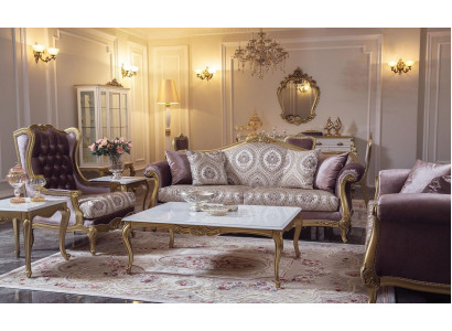 Luxus Sofagarnitur Couchtisch Sofas Fauteuil Stoff Couch Set 4 Stéck. Samt.