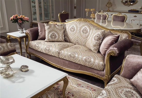 Luxus Sofagarnitur Couchtisch Sofas Fauteuil Stoff Couch Set 4 Stéck. Samt.