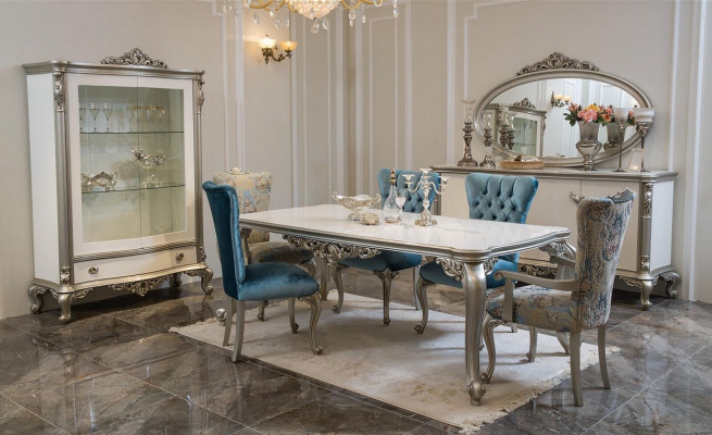 Iesszëmmer Set Garnitur Vitrinn Dësch 6x Stull Kommode Spigel Art déco 10-tlg