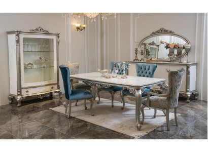 Iesszëmmer Set Garnitur Vitrinn Dësch 6x Stull Kommode Spigel Art déco 10-tlg