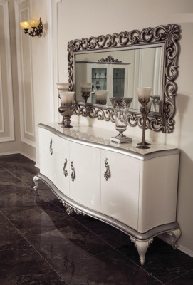 Design Iesszëmmer Set 8-Deeler Stull Kommode Vitrin Spigel Iessdëscher Holz
