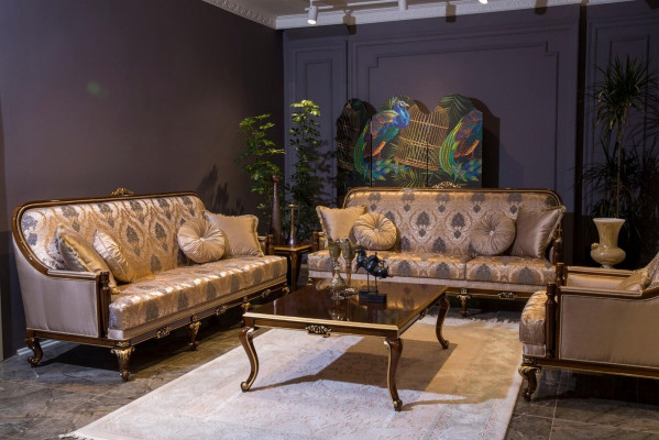 Komplett Set Sofagarnitur 3+3+1 Sëtz Couchtisch Designer Couchen Sofa 4-Deeler Set