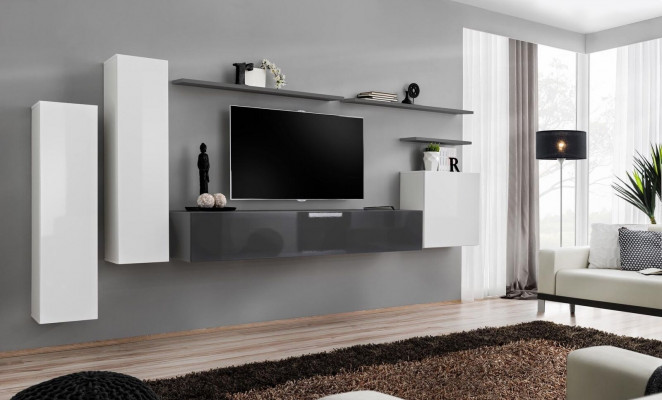 Set 7 Stéck Wunnzëmmer TV-Ständer Schaf Wandkaf Schief Wunnwänn Holz Modern Miwwelen
