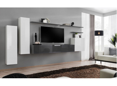 Set 7 Stéck Wunnzëmmer TV-Ständer Schaf Wandkaf Schief Wunnwänn Holz Modern Miwwelen
