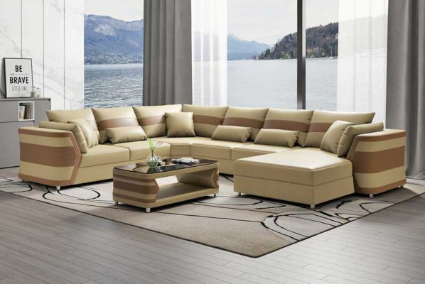Liewenslandschaft XXL Sofa U-Form Grouss Eck-Sofa Lieder-Sofa Beige Sofaen Couchen