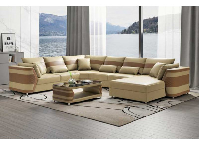 Liewenslandschaft XXL Sofa U-Form Grouss Eck-Sofa Lieder-Sofa Beige Sofaen Couchen