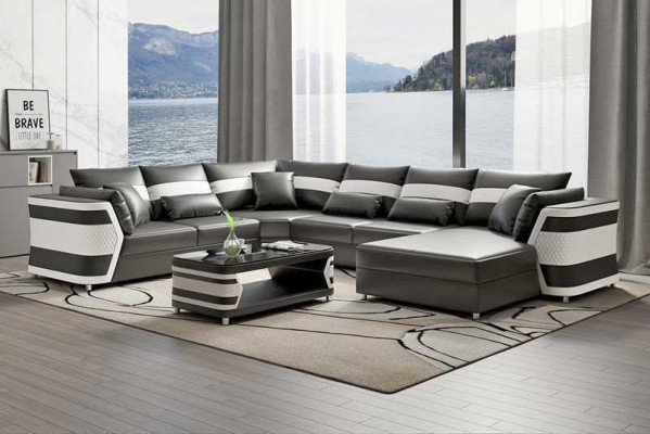 Liewenslandschaft XXL Sofa U-Form Grouss Eck-Sofa Lieder-Sofa Beige Sofaen Couchen