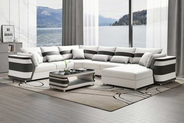 Liewenslandschaft XXL Sofa U-Form Grouss Eck-Sofa Lieder-Sofa Beige Sofaen Couchen