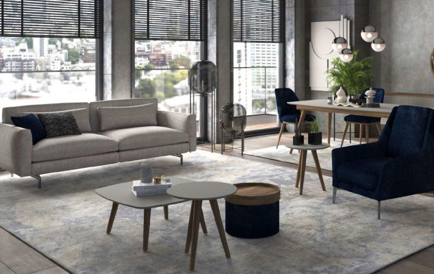 Dräi-Sëtzer Canapé Modern Wohnzimmermiwwel Stoff Sofas Gro Modern Stil