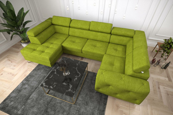 Wunnlandschaft Sofa Canapé Polster Ecke Stoff Kënschtlecher Liederde Luxus Ecksofa U-Form