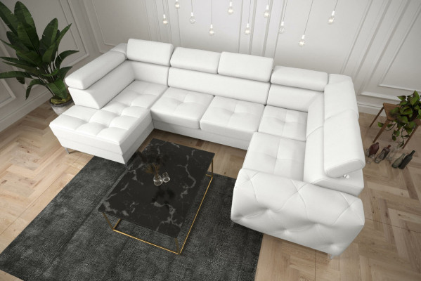 Wunnlandschaft Sofa Canapé Polster Ecke Stoff Kënschtlecher Liederde Luxus Ecksofa U-Form