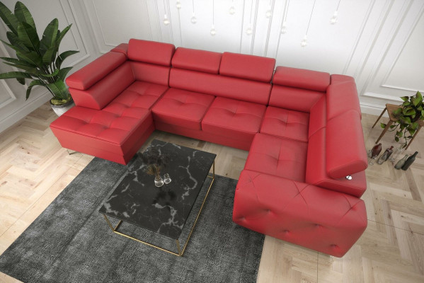 Wunnlandschaft Sofa Canapé Polster Ecke Stoff Kënschtlecher Liederde Luxus Ecksofa U-Form