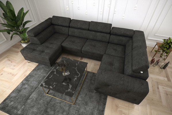 Wunnlandschaft Sofa Canapé Polster Ecke Stoff Kënschtlecher Liederde Luxus Ecksofa U-Form