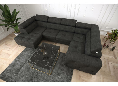 Wunnlandschaft Sofa Canapé Polster Ecke Stoff Kënschtlecher Liederde Luxus Ecksofa U-Form