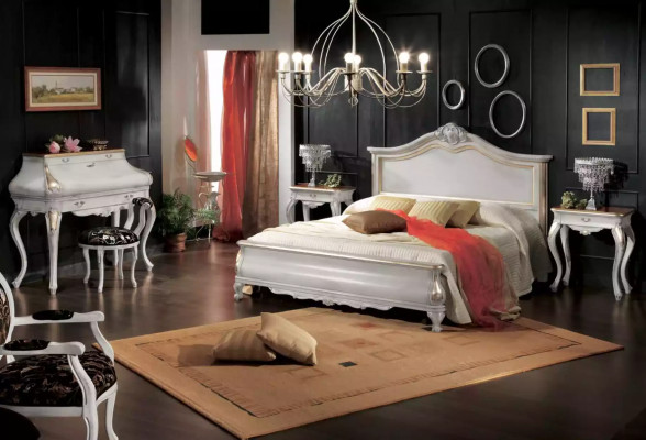 Wäiss Schlofzëmmer Miwwelen 2x Nuetsdëscher Schminkdësch Modern Bett 4-Deelenset