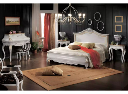 Wäiss Schlofzëmmer Miwwelen 2x Nuetsdëscher Schminkdësch Modern Bett 4-Deelenset