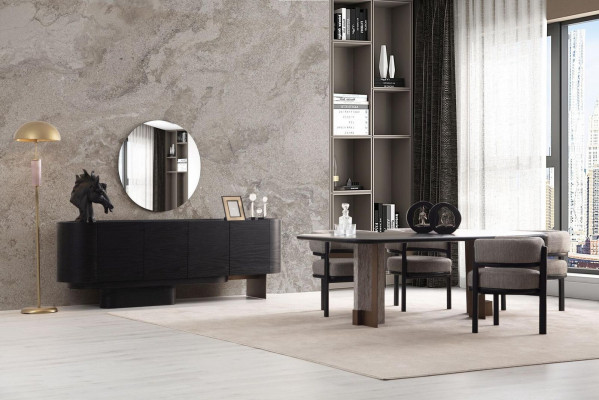 Designer Iesszëmmer Garnitur Iessdësch 6x Still Anrichte Spigel 9 Stécker.