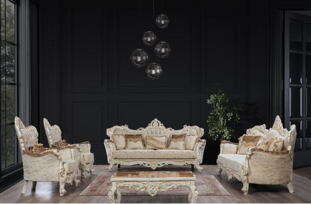 Sofagarnitur Canapé Set Barock Rokoko Stil 4 Stéck mat Couchtisch Miwwelen