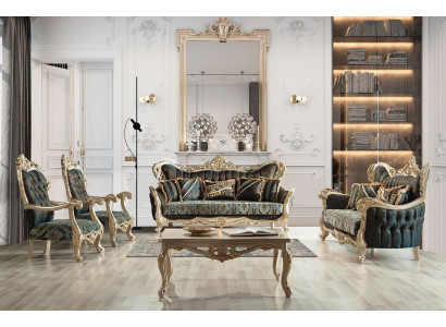 Soffagassette Sofa Canapé Barock Rokoko Set Dësch Turkis 5tlg. Gold