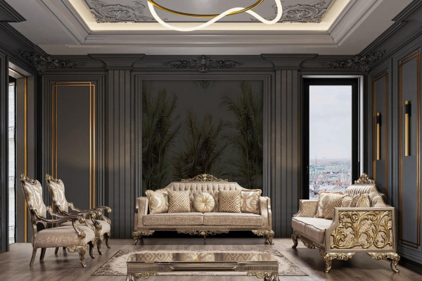 Chesterfield Sofagarnitur mat Couchtisch Sofa Set Polstersmöbel 5-Deeler.