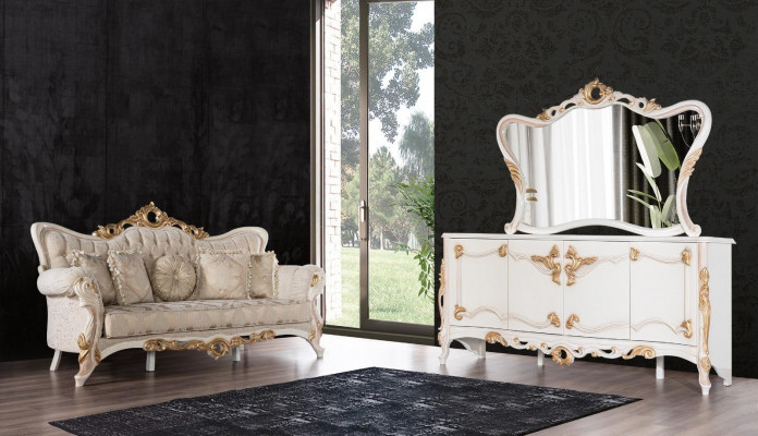 Dreiplazecouch Polstersofa Miwwele Wunnzëmmer Set mat Anrichte 3-Teileg.