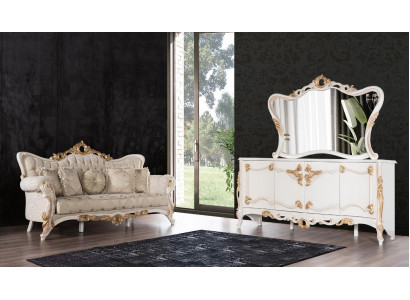 Dreiplazecouch Polstersofa Miwwele Wunnzëmmer Set mat Anrichte 3-Teileg.