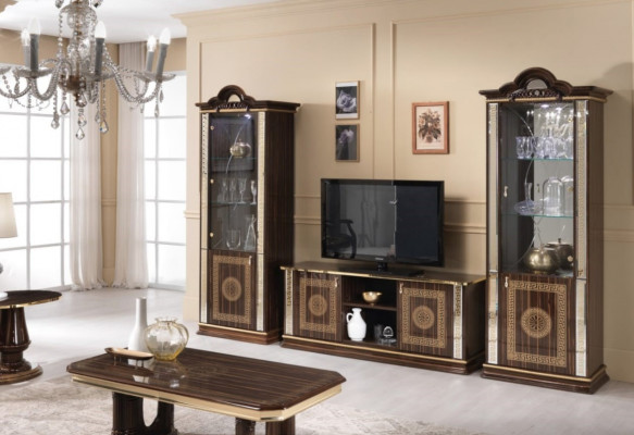 Italienesch Wunnwand Miwwelen Schaf Vitrin rtv 3tlg. Set Luxus TV Vitrinnen Glas