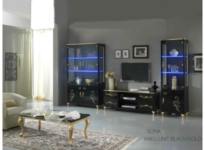 Wunnmauer Wunnzëmmer Set Vitrine Lowboard Wandregal 3tlg Set Schwaarz Wunnmaueren