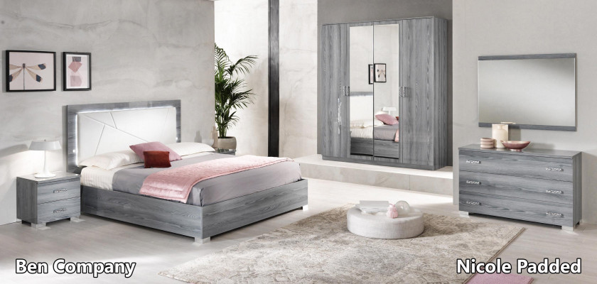 Italienesch Miwwelen 4tlg. Schlofzëmmer Set Bett 2x Nuetsdësch Kleederschaf Nei