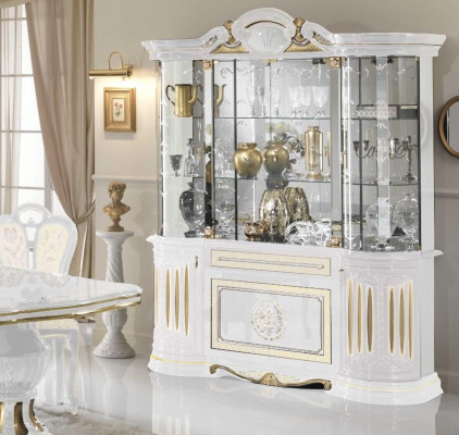 Vitrine Italienesch Miwwelen Wunnzëmmer Schaf Wäiss Gold Glasvitrine Schief Nei