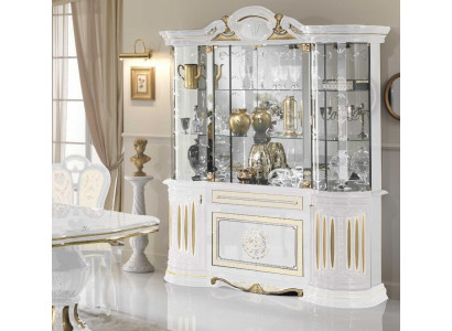 Vitrine Italienesch Miwwelen Wunnzëmmer Schaf Wäiss Gold Glasvitrine Schief Nei