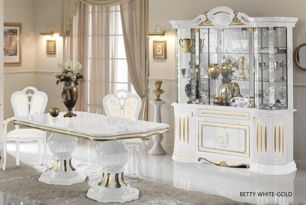 Vitrine Italienesch Miwwelen Wunnzëmmer Schaf Wäiss Gold Glasvitrine Schief Nei