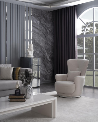 Fauteuil Luxusfauteuil fir Wunnzëmmer fir Aarbechtszëmmer Material Holz Faarf Wäiss