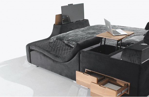 Bett mat TV Lift Fernseher Multifunktiounsbetter Duebelbett Schlofzëmmer
