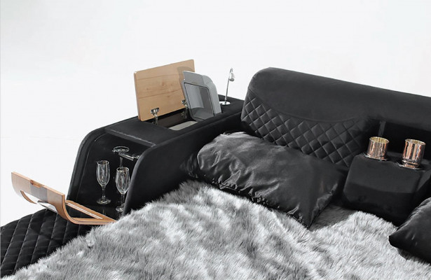 Bett mat TV Lift Fernseher Multifunktiounsbetter Duebelbett Schlofzëmmer