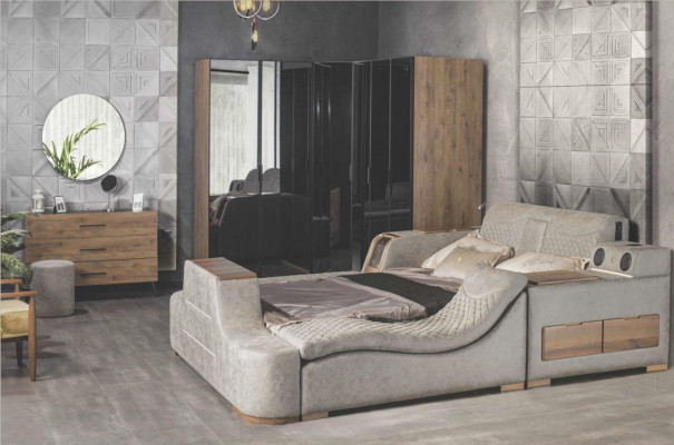 Multifunktiounsbett Regal Schaf USB Opluedstatioun Lift TV 180x200