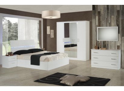 Design-Schlofkummer 6 Stéck Komplett Set Bett Nuetsdësch Kommode Spigel Holz