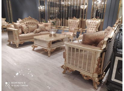 Klassesch Barock Rokoko Chesterfield 5-deel Couchtisch Beige Sofa Miwwelen