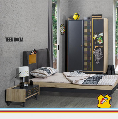 Designer Kannerzëmmer Schlofzëmmer Nuechtisch Bett Kleederschaf 3-delig
