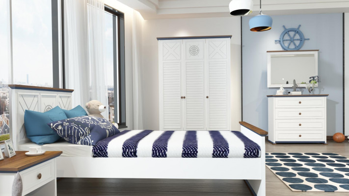 Kannerzëmmer Set Bett Nuetsdësch Kleederschaf Kommode Schlofzëmmer 6tlg.
